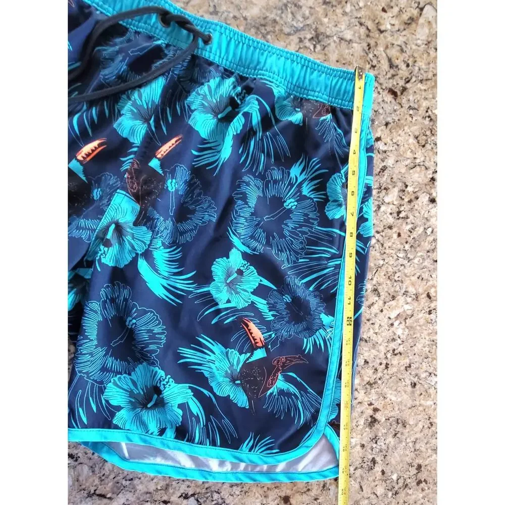 2/$15 Mens XL Drawstring Board Shorts Swim Trunks w/ Pockets & Lining Tropical